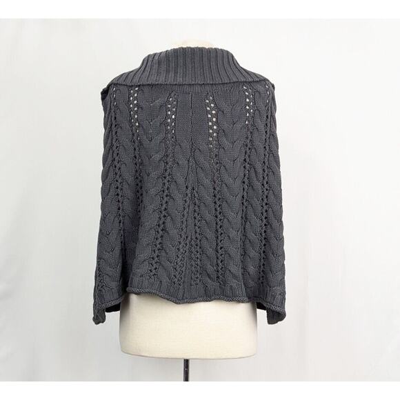 Vintage Y2K Sweater Poncho Shawl Gray Pointelle Knit Button Front Misses Size M - Picture 4 of 6